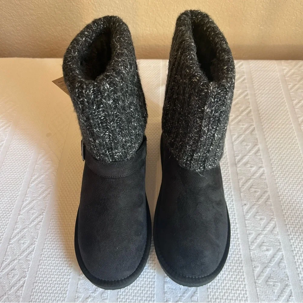 NWB Apres by Lamo Maci Black Faux Suede with‎ Faux Fur Boots Size 11